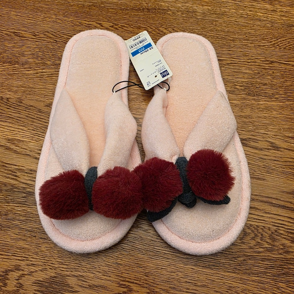 Pink‎ Pom Pom Bunny Slippers Women's Fuzzy Cute Bedroom Shoes